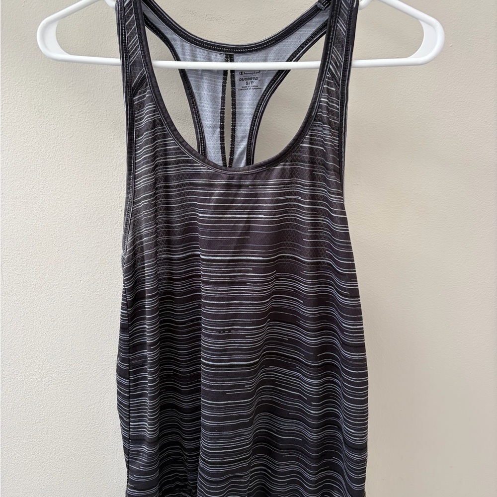 Champion Black & White Striped Racerback Tank woman's small fun back